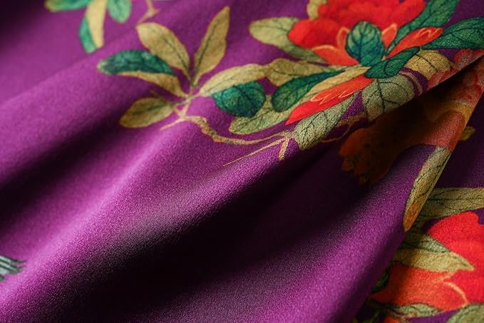 Women's Silk Kimono Robe Long Bathrobe Nightgown 100% Mulberry Silk for Women - Classic Floral Pattern