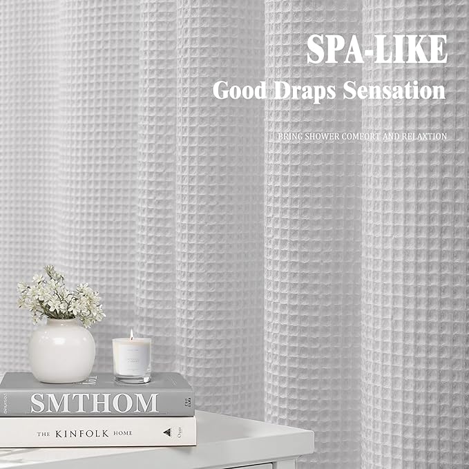 Waffle Weave Shower Curtain - Light Grey Cotton Fabric Texture Heavyweight Shower Curtain for Bathroom,Washable,72Wx75L
