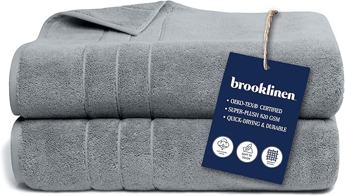 Brooklinen Super-Plush Turkish Cotton Bath Sheets Set of 2 Cotton, 820 GSM, Highly Absorbent, Machine Washable, Perfect for Home & Bathroom (40" x 65"Smoke Gray)