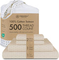 Threadmill Cotton Full Size Sheet Set | 500 Thread Count 100% Cotton Sheets for Full Size Bed | Damask Jacquard Full Bed Sheets Set 16” Deep Pocket | Soft Sateen 4-Piece Cooling Bedding Set | Beige