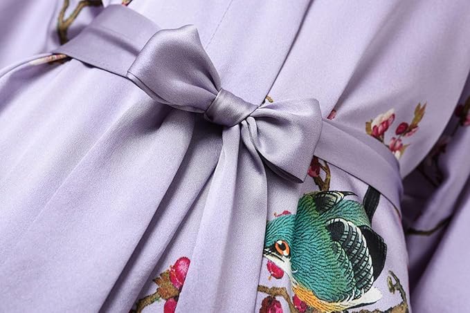 Women's Silk Kimono Robe Long Bathrobe Nightgown 100% Mulberry Silk for Women - Classic Floral Pattern