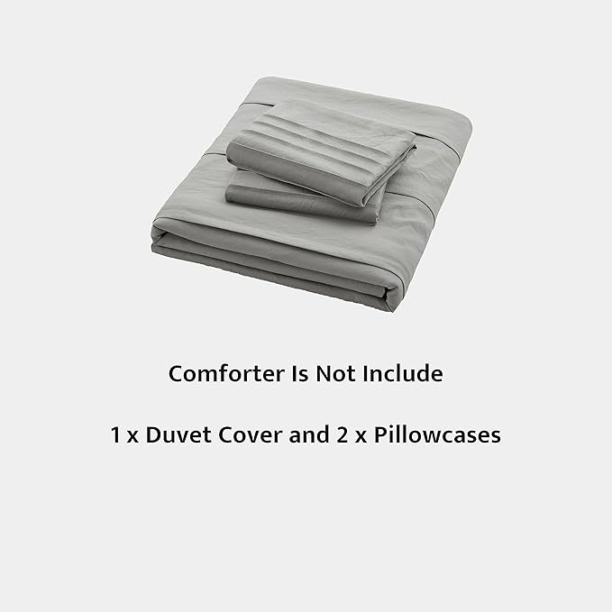 Oli Anderson Light Grey Duvet Cover Size - Pleated Queen Duvet Cover, 3PCS Soft and Breathable Textured Bedding Set with Zipper Closure(Light Grey,90"x90")