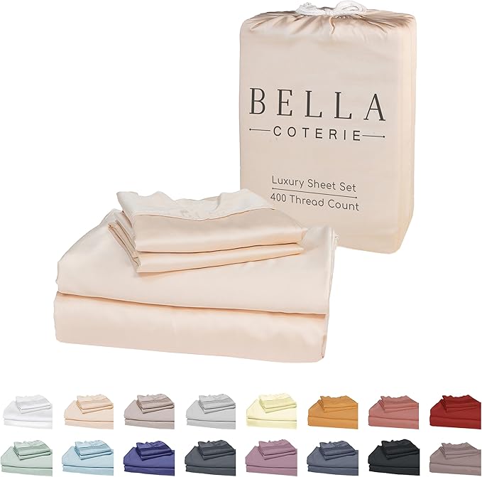Bella Coterie Luxury Bamboo Viscose Cal King Size Sheet Set | 100% Organically Grown | Ultra Soft | Cooling for Hot Sleepers | 18" Deep Pocket [Champagne]