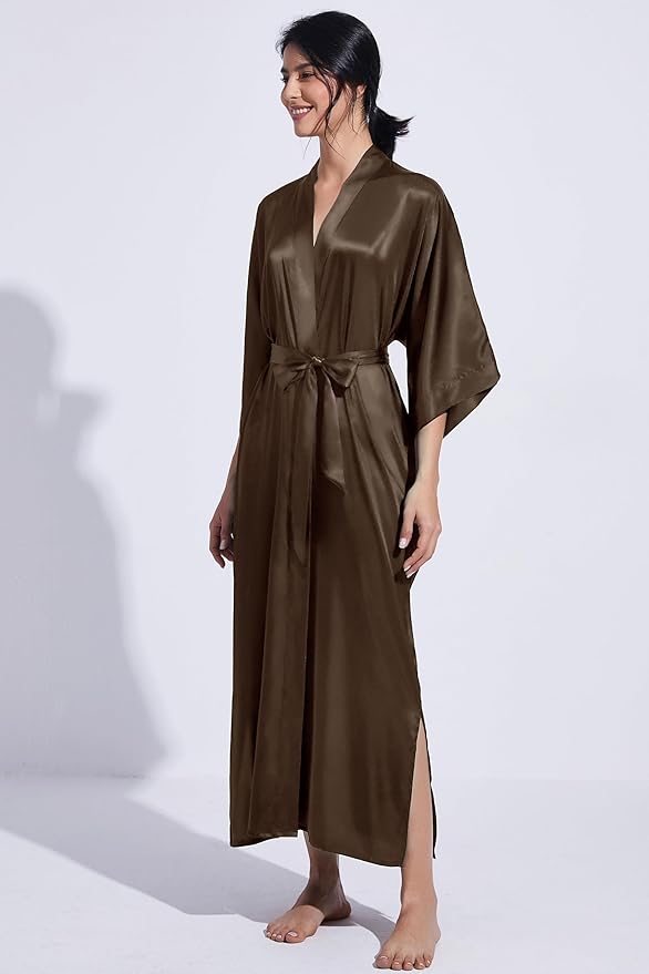 PRODESIGN Satin Kimono Robe Women Long Silky Kimono Bathrobe Sleepwear Wedding Bridesmaid Robe