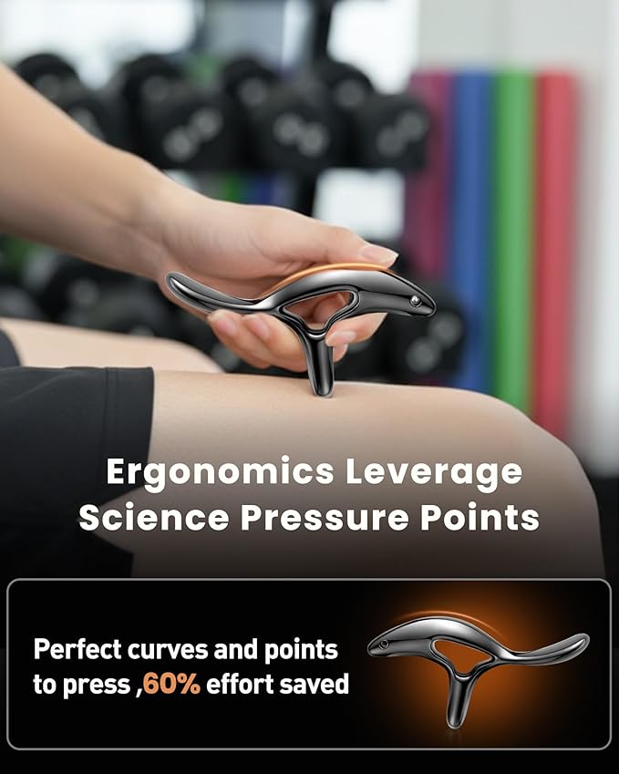 lifechill Trigger Point Massage Tool for Deep Tissue Pain Relief, Gua Sha & Muscle Scraper Tool for Full Body, Thumb Saver Acupressure Tool Relieve Plantar Fasciitis, Black