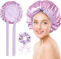 Chloven Mulberry Silk Bonnet for Sleeping Women - Larger Double Layer Silk Hair Wrap Bonnet for Curly Long Hair with Tie Band