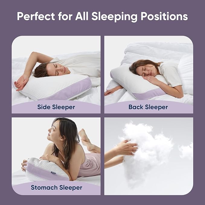 Vesta PurpleZen Eco-Luxe Down Pillow, Supportive, Adaptable, and Plush Pillow for Back, Stomach, or Side Sleepers, Washable Cooling Cover, Medium Profile (4.5" Height) & Soft (Pack of 1)
