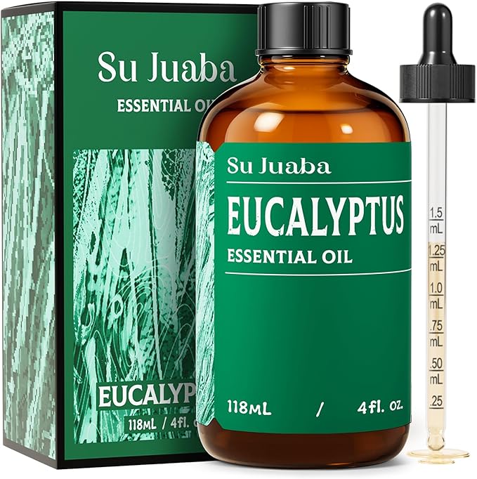 SU JUABA Eucalyptus Essential Oil 4 Fl Oz, 100% Pure Natural for Hair Care, Diffuser, Skin Care,Shower, Aromatherapy- 118ML
