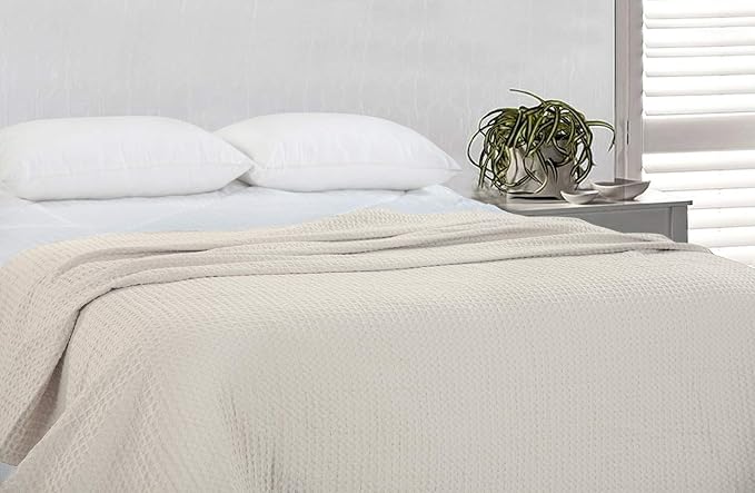 HILLFAIR 100% Combed Cotton Blanket–102x108 Inch California King Size Bed Blankets– Warm Soft All Season Breathable Blankets– Extra Large Oversized California King Blanket- Ivory King Cotton Blankets