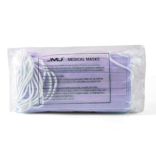 JMU 50 Pack Disposable Face Masks, 4-Ply ASTM Level 3 Medical Masks for Adults, Purple