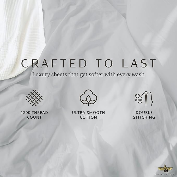 100% Egyptian Cotton Sheets California King Size | 1200 Thread Count | CEA Gold Seal Certified | Ultra Soft | Cooling for Hot Sleepers | 18" Deep Pocket | California King Size [Grey]