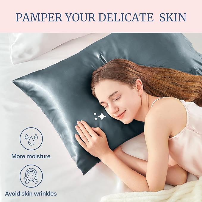 BEDELITE Satin Pillowcase for Hair and Skin, Super Soft Similar to Silk Pillow Cases 4 Pack with Envelope Closure, Cooling Pillowcases for Women Men (20"x26" Standard Size, Space Grey)