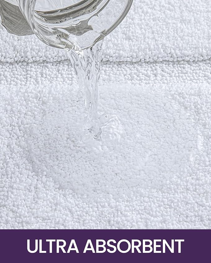 DEXI Bathroom Rugs Set 2 Piece 32x20, Washable Non Slip Bath Mat for Shower Floor, Absorbent Quick Dry Bathmat with Rubber Backing, Ultra Soft Plush Carpet for Tub, White