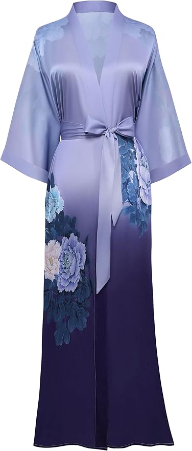 PRODESIGN Kimono Robe for Women - Long Satin Sleepwear Silky Kimono Cover-Up Nightgown Japanese Bathrobe Loungewear Blouse
