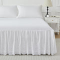 Brandream White Eyelet Bed Skirt Queen Size 100% Cotton Ruffled Dust Ruffle Bed Skirt 18 Inch Drop with Embroidered Floral Design Queen Size Beds