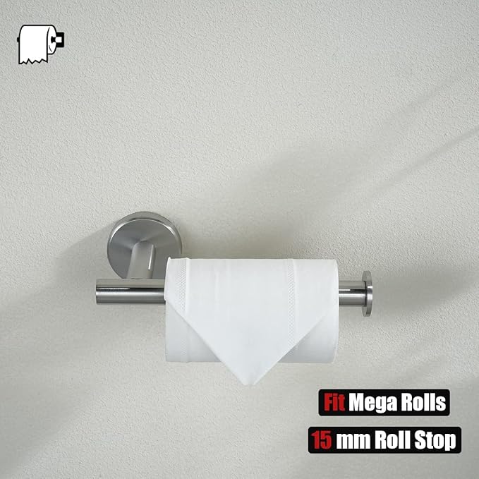 JQK Toilet Paper Holder, 5 Inch 304 Stainless Steel Thick 0.8mm Tissue Paper Dispenser for Bathroom, Hold Mega Rolls, Brushed Nickel Wall Mount, 2 Pack, TPH120-BN-P2