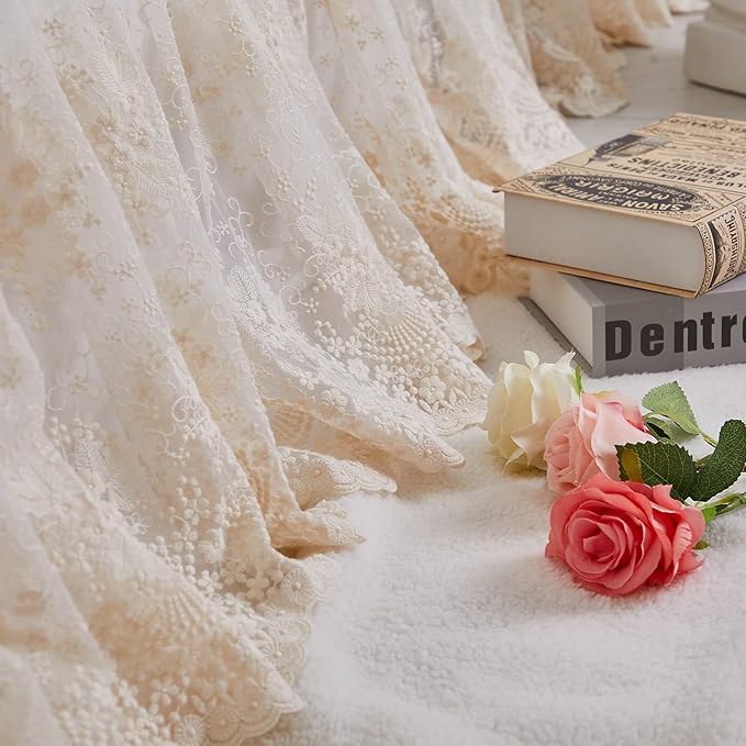 Brandream Luxury Cream White Lace Bed Skirt King Size 18 Inch Drop Split Corners Romantic Bed Cover Romantic Dust Ruffle Bed Skirts