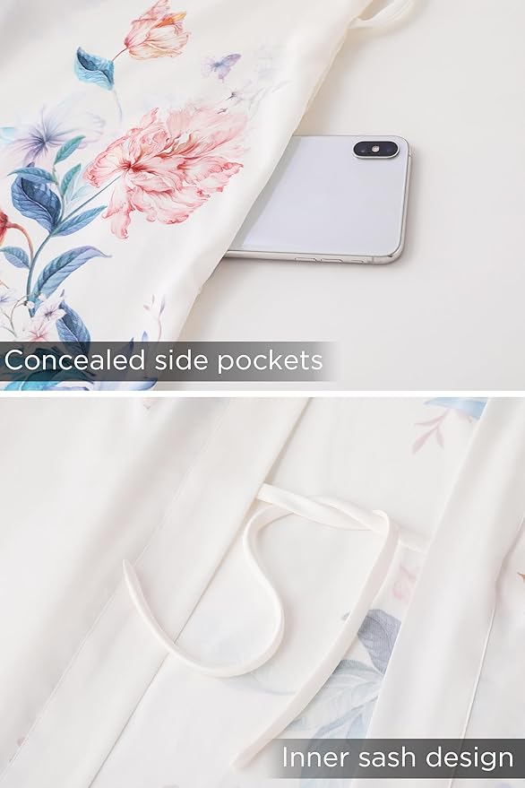 PRODESIGN Kimono Robe for Women - Long Satin Sleepwear Silky Kimono Cover-Up Nightgown Japanese Bathrobe Loungewear Blouse
