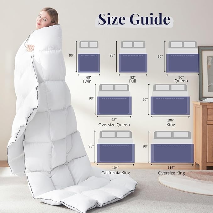 Ubauba Goose Feather Down Fiber Comforter Twin Size - 100% Cotton White Fluffy Duvet Insert - Hotel Luxury Bedding Comforter All Season Medium Warmth 68 x 90 Inch