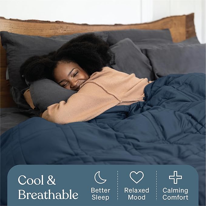 Baloo Weighted Blanket for Adults 20 lb (Navy Blue, 60"x80") | Cool & 100% Cotton | Machine Washable & Dryer Safe | Glass Microbead Fill