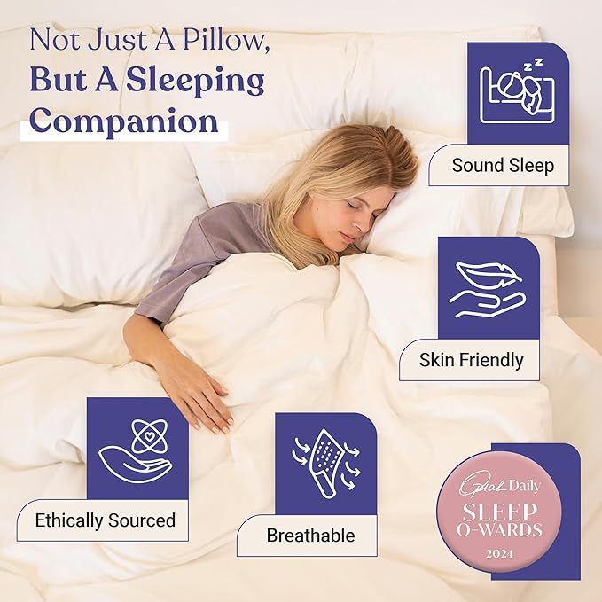 FluffCo Zen Fluff Pillows - Down Alternative - Standard/Queen Bed Pillow for Sleeping Made in USA - Luxury Hotel-Quality Pillow - Gift for Home - 100% Cotton, 300 Thread Count (Soft Queen Size 1 Pack)