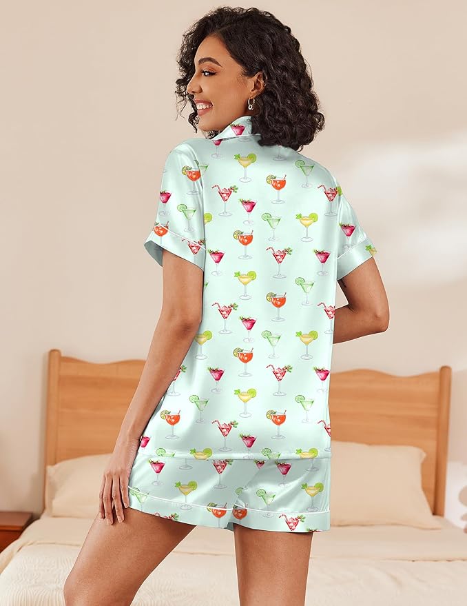 Ekouaer Pajamas for Women Set Silk Satin Pjs Shorts Sleepwear 2 Piece Loungewear S-XXL