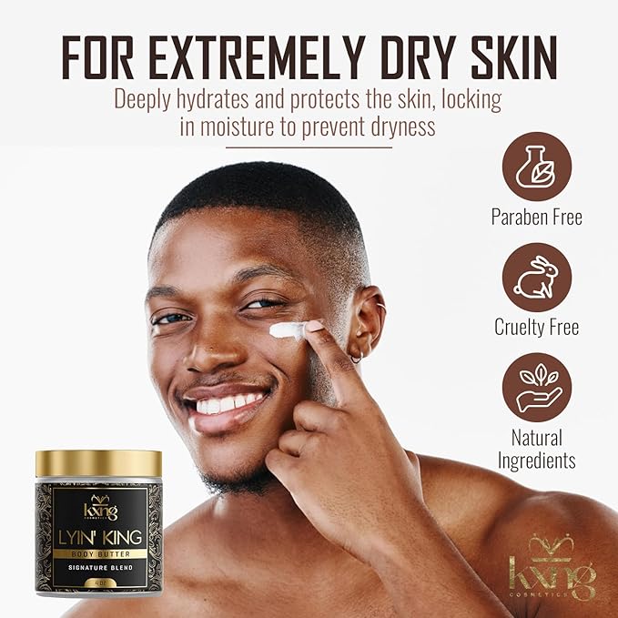 KXNG Cosmetics, Body Butter, Organic Skin Care for Men and Women, Body Moisturizer Lotions and Creams, Raw Shea Butter, Cocoa Butter, Mango, Coconut Oil, Hand, Foot, All Skin Types (Lyin’ King)