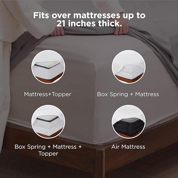 Bedsure Deep Pocket California King Sheet Sets - Fits Mattresses Up to 21 Inches Thick - 4 Piece Bed Sheets, Moisture Wicking, Soft & Cooling Bedsheet & Pillowcases, Easy & Secure Fit, White