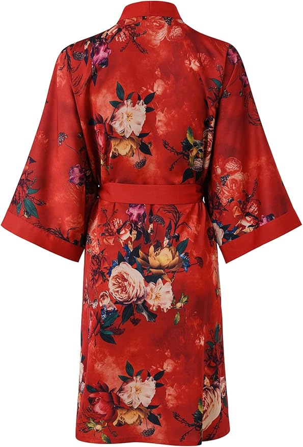 Ledamon Women's Kimono Short Robe for Women - Pocket Floral Bathrobe Nightgown