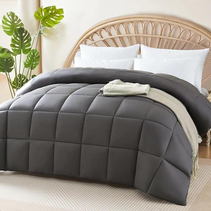100% Viscose Made from Bamboo Comforter for Hot Sleepers- Breathable Silky Soft Duvet Insert Twin Size-with 8 Corner Tabs- All Season Comforter (88x64 Inches, Grey)