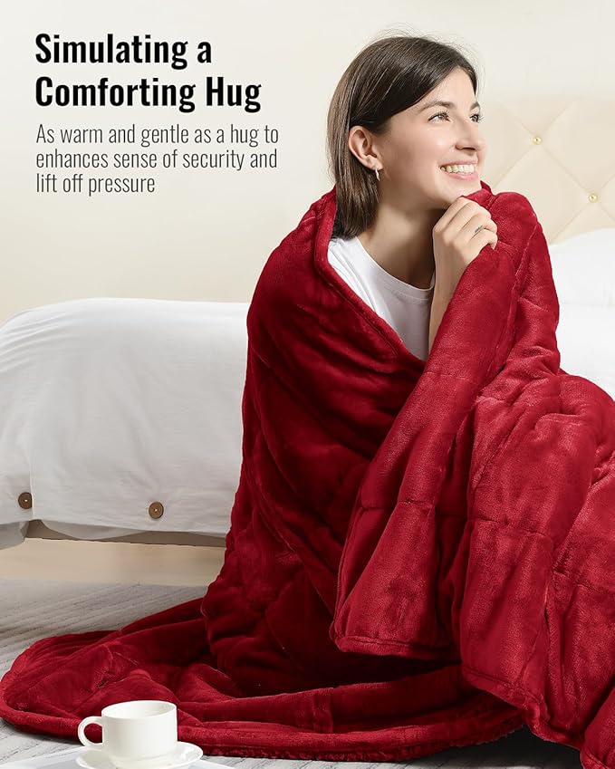 Uttermara Sherpa Fleece Weighted Blanket 15 lbs for Adult, Unicolor Ultra-Soft Fleece and Sherpa, Dual Sided Cozy Plush Blanket for Sofa Bed, 60 x 80 inches, Red