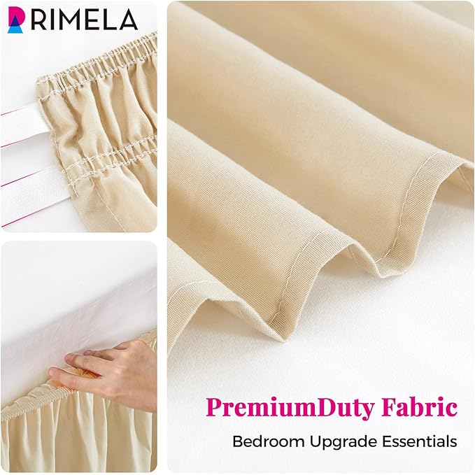 RIMELA Oatmeal Bed Skirting Queen Size Bed Skirt 15 Inch Drop, Wrap Around Elastic Adjustable Bedskirt, Dust Ruffle for Bed Frame & Box Spring Soft Durable Fabric Machine Washable Easy to Install