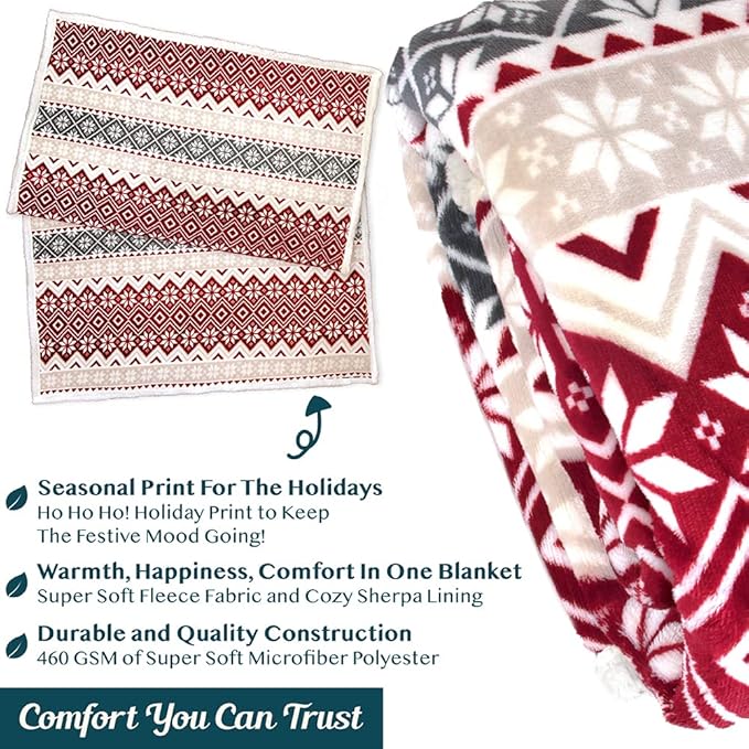 PAVILIA Premium Christmas Sherpa Throw Blanket | Christmas Decoration, Fleece, Plush, Warm, Cozy Reversible Microfiber Holiday Blanket 60x80
