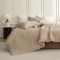 QSH 3PCs Stonewashed Cotton Quilt King (110"x98"), Dark Wheat Ruffled Quilt King Size Bedding Set,Ultra Lightweight Soft Crinkled Bedspread Coverlet King Shabby Farmhouse Chic Bedding for All Seasons