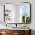 Koonmi Black Framed Bathroom Mirror - 32x40 Inch Shatterproof Tempered Glass Vanity Mirror for Bathroom Sink, Wall Mounted with Matte Aluminum Alloy Frame, No Distortion, Modern Decor