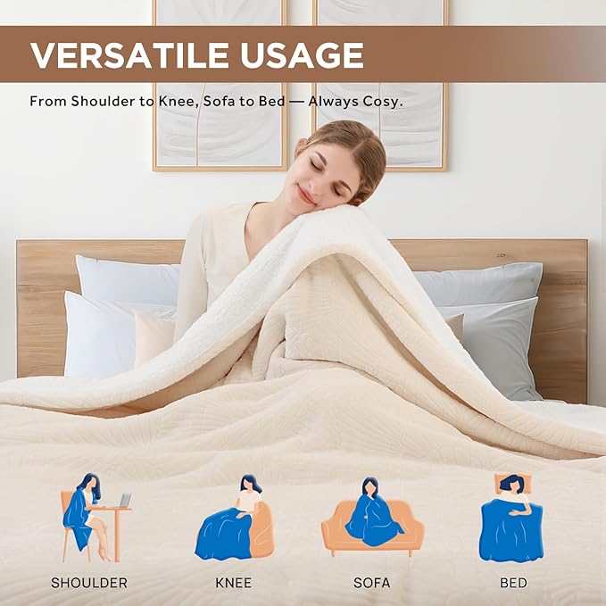Westinghouse Electric Blanket Twin, Flower Jacquard Heated Blanket Twin Size with 10 Heating Levels and 1-12 Hours Auto-Off, Flannel to Sherpa Reversible, Machine Washable (62" x 84", Beige)