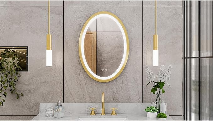 DreamLine Brilliance 28 in. H x 20 in. W Oval Light-up Mirror, Brushed Brass