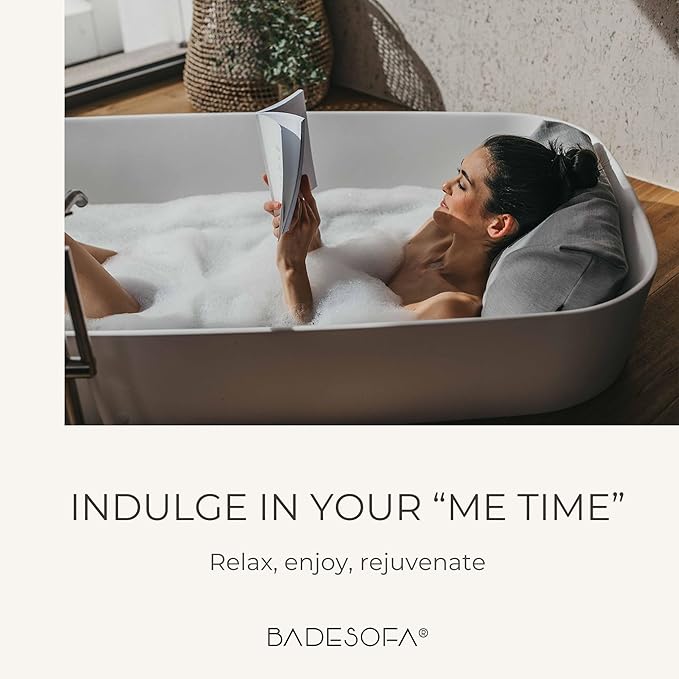 BADESOFA® Luxury Bath Pillows for Tub Full Body Set - 3-Piece Bath Pillow Set with Premium Materials & CleanDry+ - Bathtub Pillows for Head and Neck Support - Tub Pillow for Bathtub in Grey