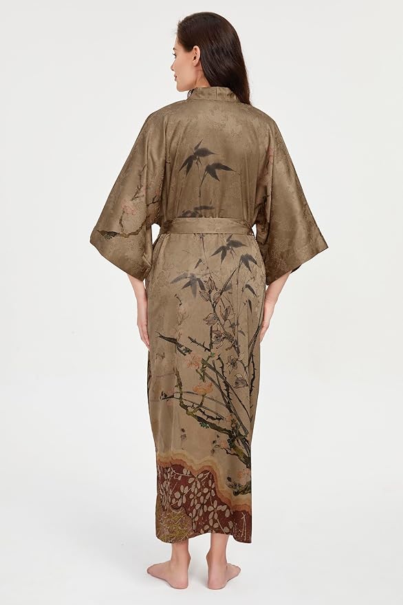 PRODESIGN Kimono Robe for Women - Long Satin Sleepwear Silky Kimono Cover-Up Nightgown Japanese Bathrobe Loungewear Blouse