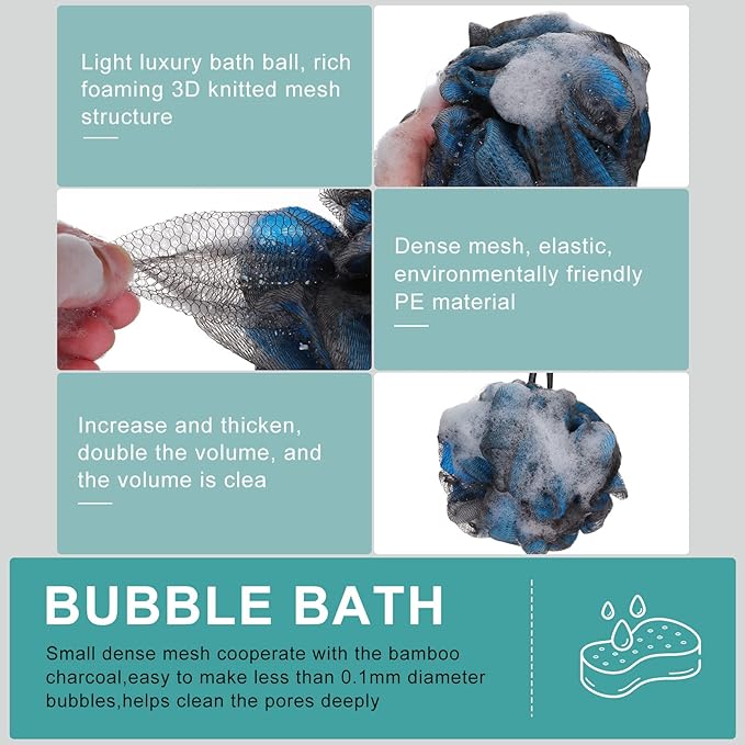 Sunnyray 36 Pcs 50g Bath Shower Loofah Sponge Bamboo Charcoal Shower Ball Body Scrubber Exfoliating Bath Sponge Bath Mesh Pouf for Women and Men Soothing Face and Body Exfoliator, 6 Color