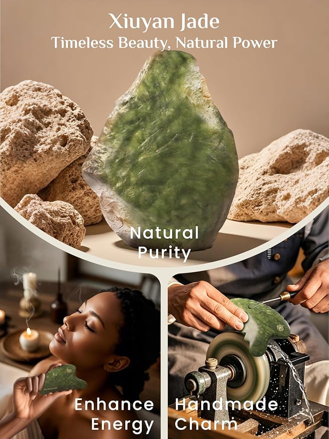 Rena Chris Body Gua Sha Tools, Natural Xiuyan Jade Guasha Tool, Manual Massage Sticks for Jawline Sculpting and Puffiness Reducing, Whole Body Skin Care Massager (Green)