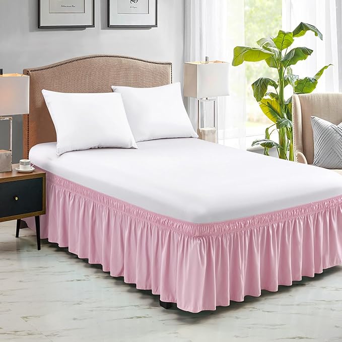 FreshCulture Queen Bed Skirt, Elastic Wrap Around Bed Skirt Queen Size, Bed Skirts for Adjustable Bed, Easy Fit with 18 Inch Drop Length, Hotel Quality Dust Ruffle for Queen Bed (Dusty Pink)
