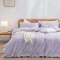 BESTOUCH Duvet Cover Set 100% Washed Cotton Linen Feel Super Soft Comfortable Chic Lightweight 3 PCs Home Bedding Set Solid Taro Purple Full/Double