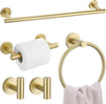 5 Pieces Brushed Gold Towel Bar Set, Upgraded Round Bathroom Hardware Accessories Set, Toilet Paper Holder Towel Holder Set for Bathroom Stainless Steel Wall Mounted 23.6Inch