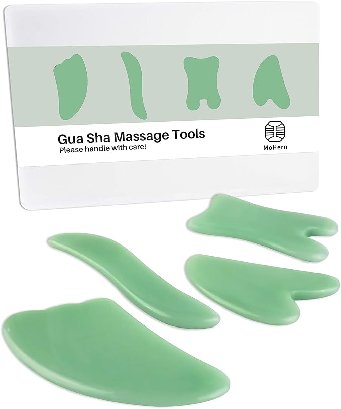 MoHern Gua Sha Massage Tools, 4 Pcs Gua Sha Tools of Multi-Shapes, Guasha Scraping Massage Tools for Face and Body (Light Green)