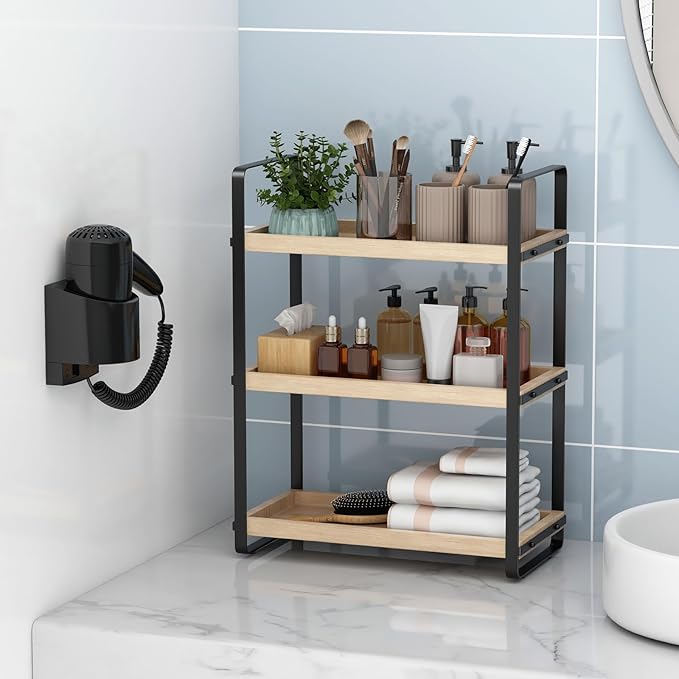 Bathroom Counter Organizer,Bathroom Countertop Organizer,Counter Shelf,Countertop Storage,Organization and Storage,Makeup Shelf,Sink Caddy(Burlywood 3 Tier)