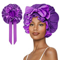 Cute Adjustable Silk Bonnet for Sleeping Double Layer Satin Cap Hair Sleep Bonnet for Curly Hair Purple