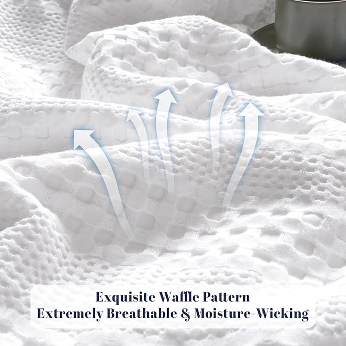 PHF Cooling Waffle Blanket King Size, Lightweight 60% Rayon Derived from Bamboo & 40& Cotton Breathable Blanket for Hot Sleepers, Soft and Luxury for Bed Couch and Sofa, 104"x90", White