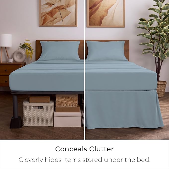 Mellanni Bed Skirt Twin Size - Bed Skirting - 15-Inch Tailored Drop Pleated Dust Ruffle - Hotel Luxury Bedding - Wrinkle, Fade, Stain Resistant - 1 Bedskirt (Twin, Blue Hydrangea)