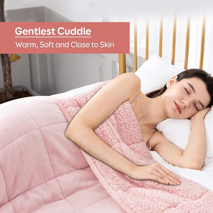 Sivio Sherpa Fleece Weighted Blanket for Adult, 15 lbs Heavy Fuzzy Throw Blanket with Soft Plush Flannel, Reversible Queen Size Super Soft Extra Warm Cozy Fluffy Blanket, 60x80 Inches Dual Sided Pink